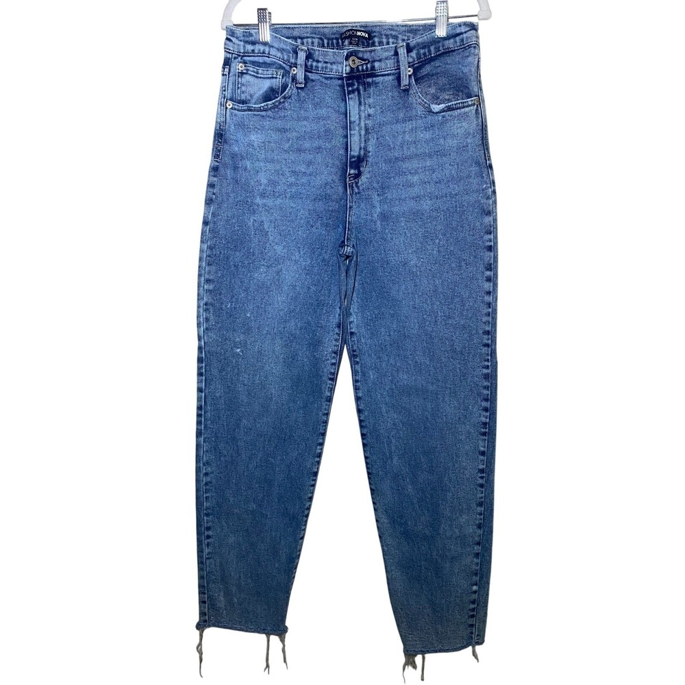 Fashion Nova High Rise Distressed Hem Acid Wash Jeans Womens Size 13/31